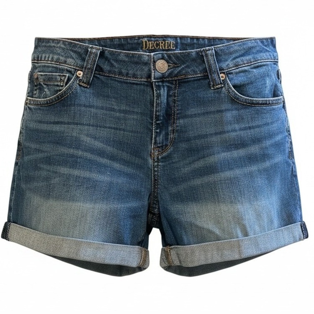 Decree Womens Size 17 Blue Stretch Denim Cuffed Jean Shorts Mid Rise #297Q
